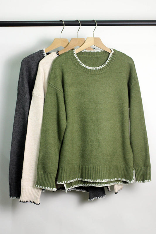 W2410BFZY99426 - Textured Crew Neck Sweater