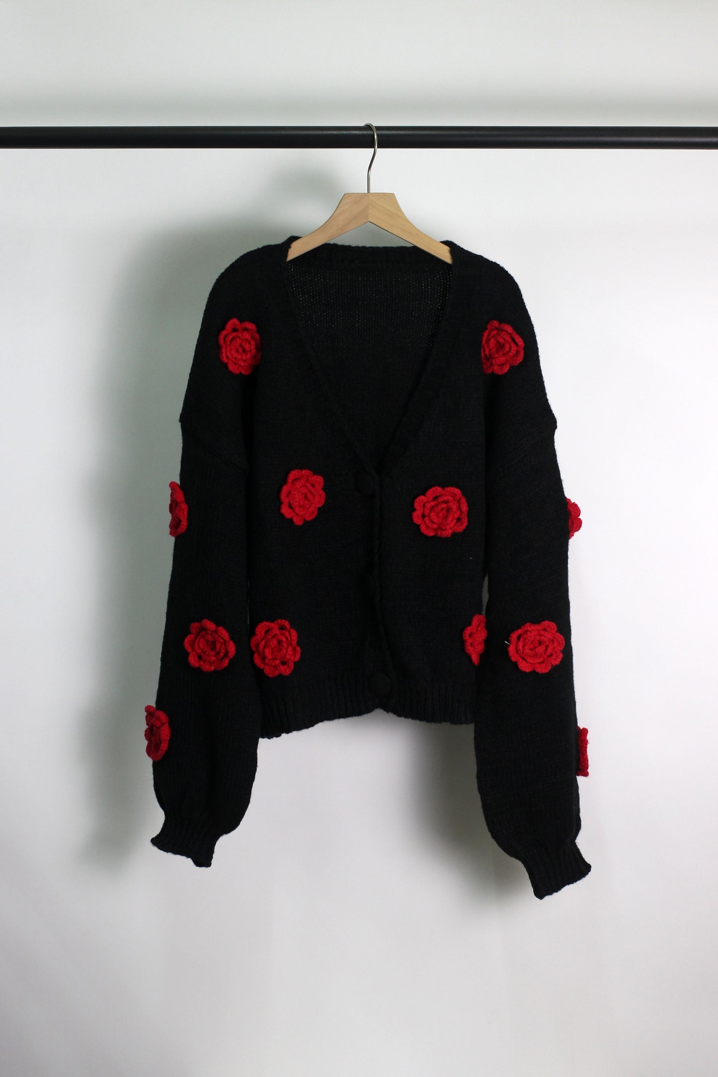 W2506MY73953 - Floral Embroidered Knit Cardigan with 3D Rose Appliqu¨¦
