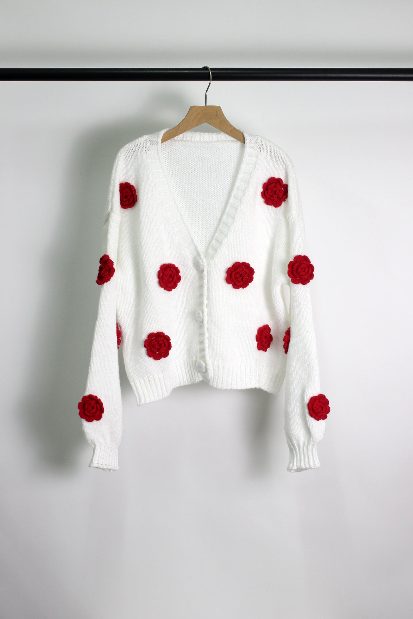 W2506MY73953 - Floral Embroidered Knit Cardigan with 3D Rose Appliqu¨¦