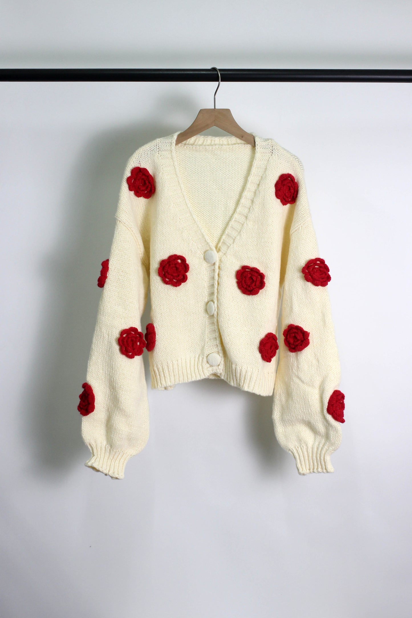 W2506MY73953 - Floral Embroidered Knit Cardigan with 3D Rose Appliqu¨¦