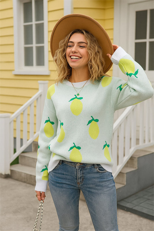 W2507JYYS18567 - Unisex Lemon Print Knit Sweater