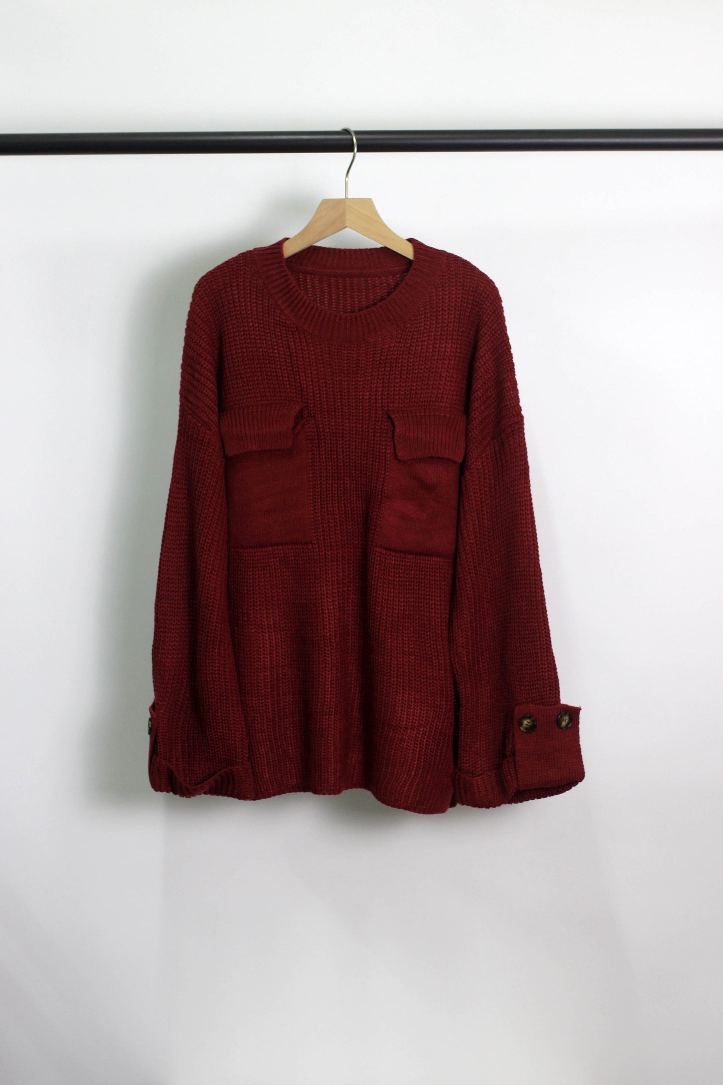 W2507JYYS33761 - Women's Button-Cuff Pocket Knit Sweater