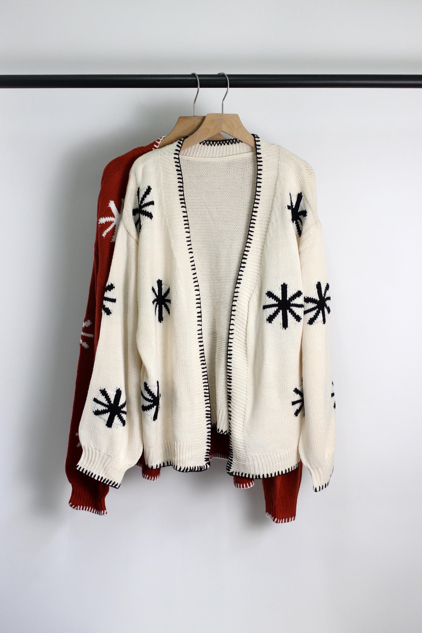 W2507JYYS66813 - Snowflake Pattern Open-Front Knit Cardigan