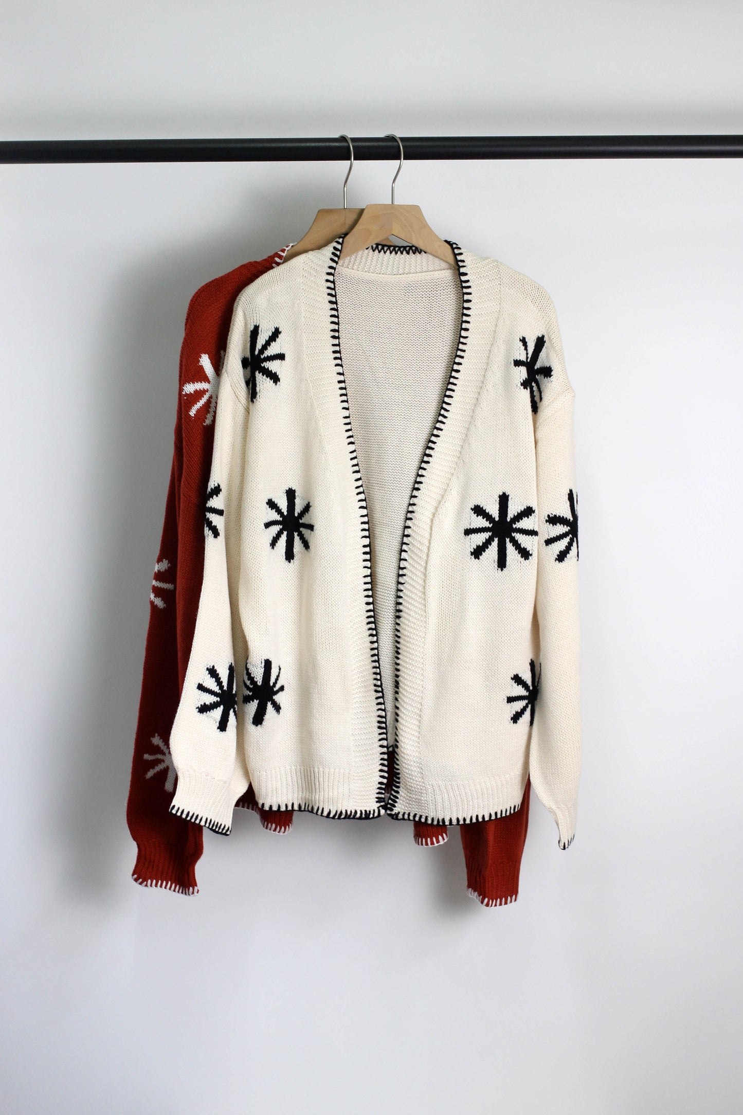 W2507JYYS66813 - Snowflake Pattern Open-Front Knit Cardigan