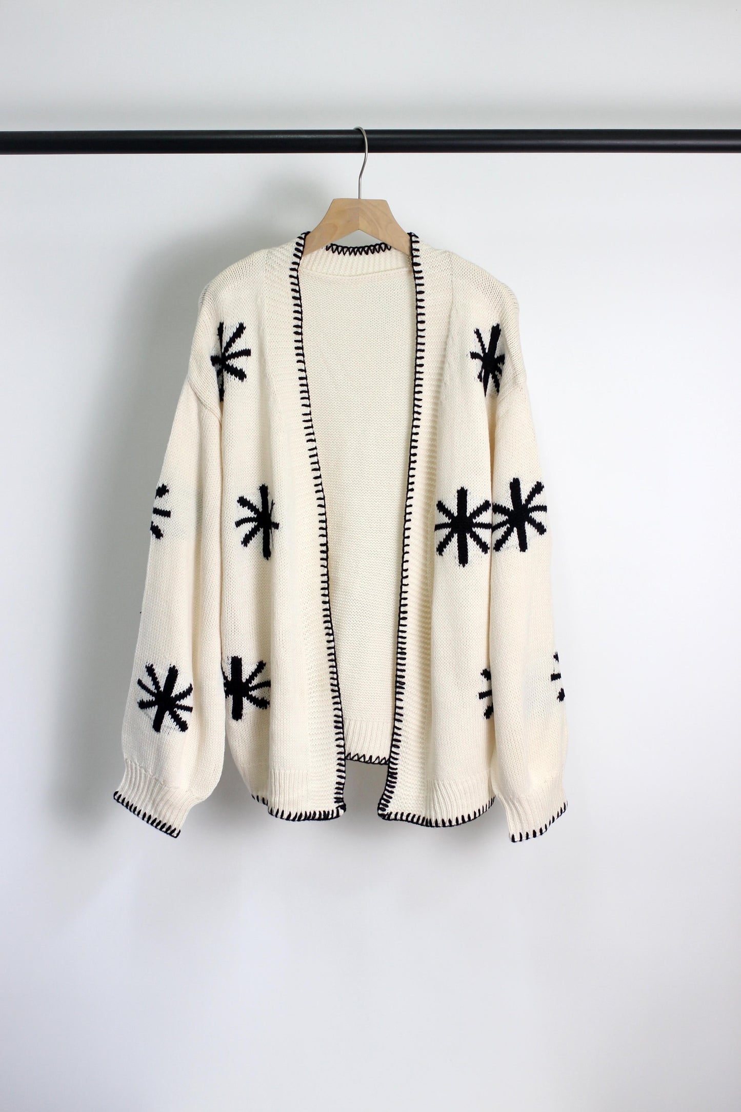 W2507JYYS66813 - Snowflake Pattern Open-Front Knit Cardigan
