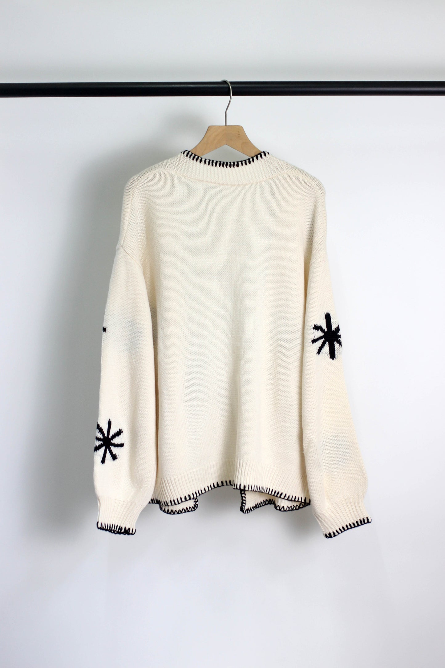 W2507JYYS66813 - Snowflake Pattern Open-Front Knit Cardigan