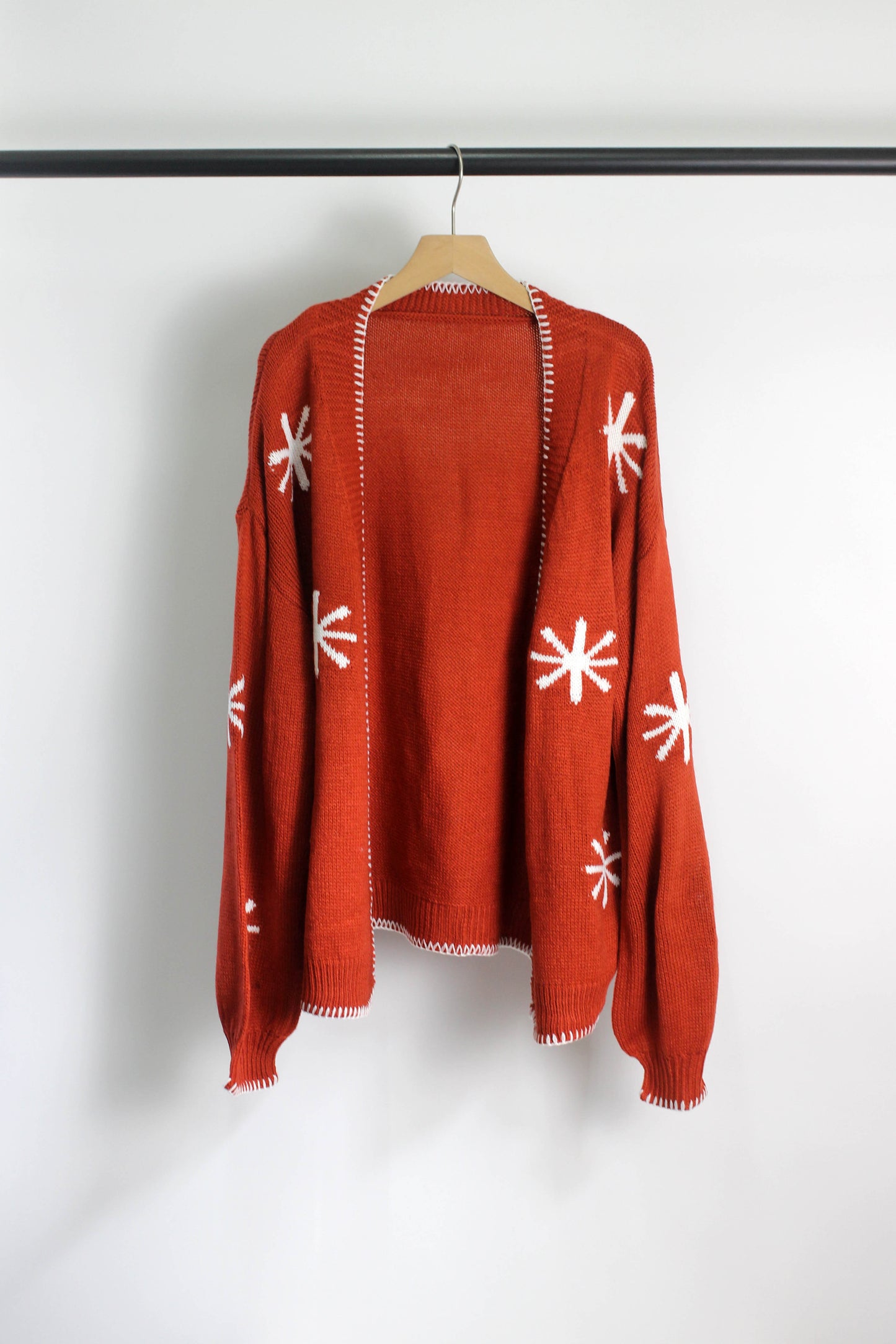 W2507JYYS66813 - Snowflake Pattern Open-Front Knit Cardigan