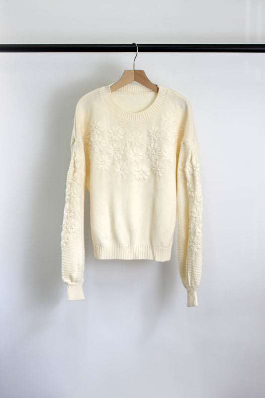W2507MMY64286 - Cream Daisy Embroidered Knit Sweater