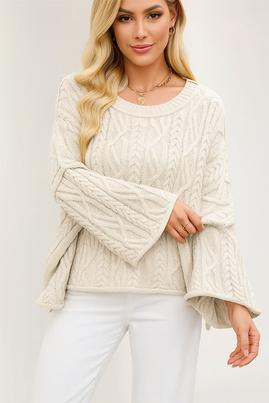W2507SF16445 - Chunky Cable Knit Wide-Sleeve Sweater