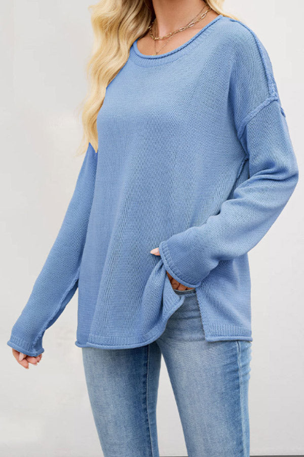 W2507SF29182 - Relaxed Knit Crewneck Sweater ¨C Side Slit Design