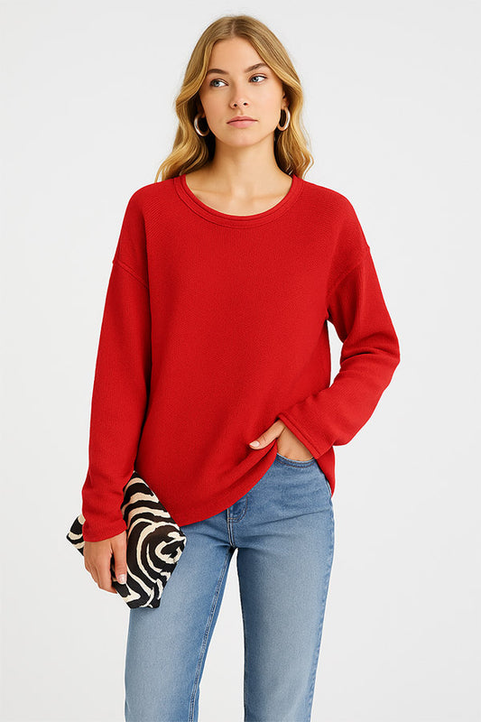 W2507SF29182 - Relaxed Knit Crewneck Sweater ¨C Side Slit Design