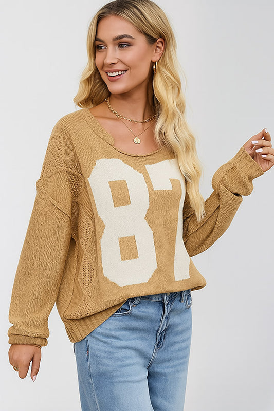 W2507SF59380 - Vintage Varsity "87" Knit Sweater – Loose Fit Pullover