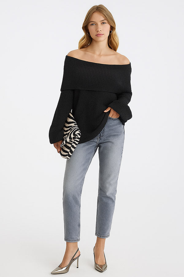W2507SF70565 - Women's Off-Shoulder Chunky Knit Sweater