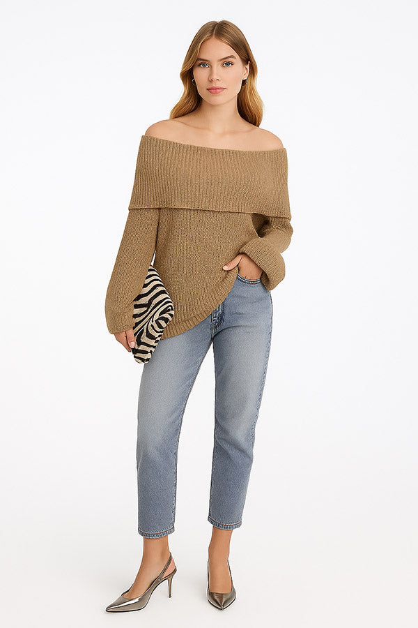 W2507SF70565 - Women's Off-Shoulder Chunky Knit Sweater