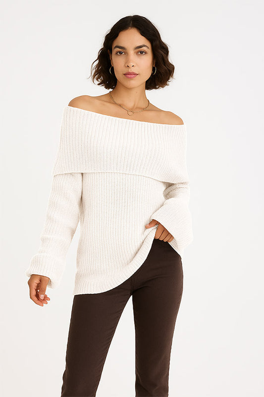 W2507SF70565 - Women's Off-Shoulder Chunky Knit Sweater