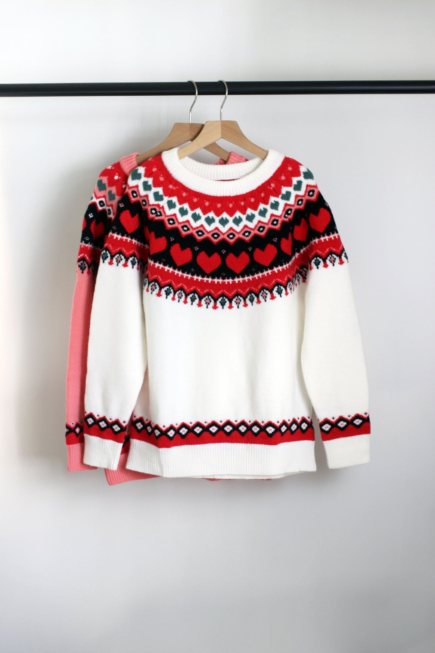 W2511JYYS97505-Women Nordic Heart Pattern Knit Sweater