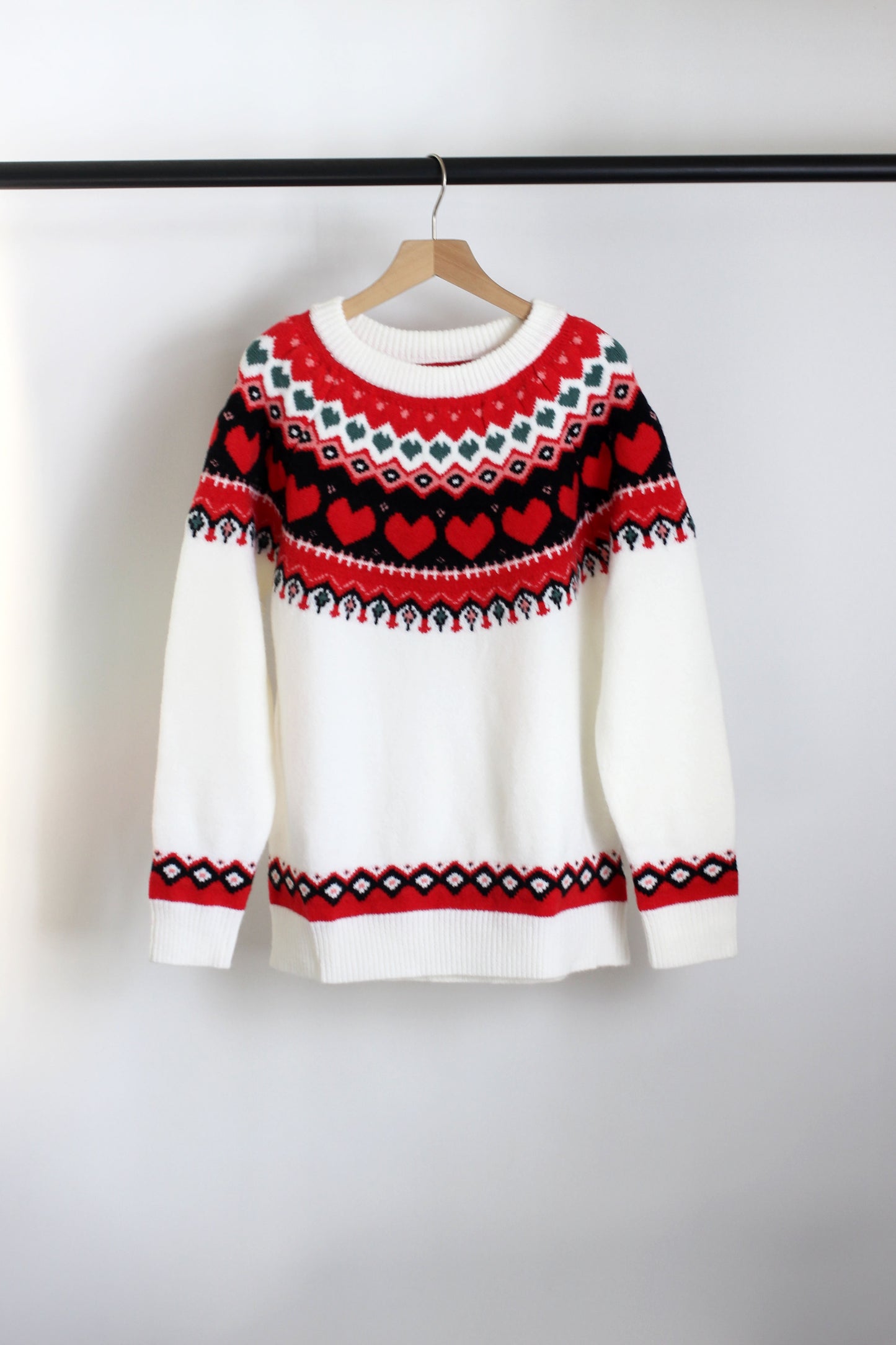 W2511JYYS97505-Women Nordic Heart Pattern Knit Sweater